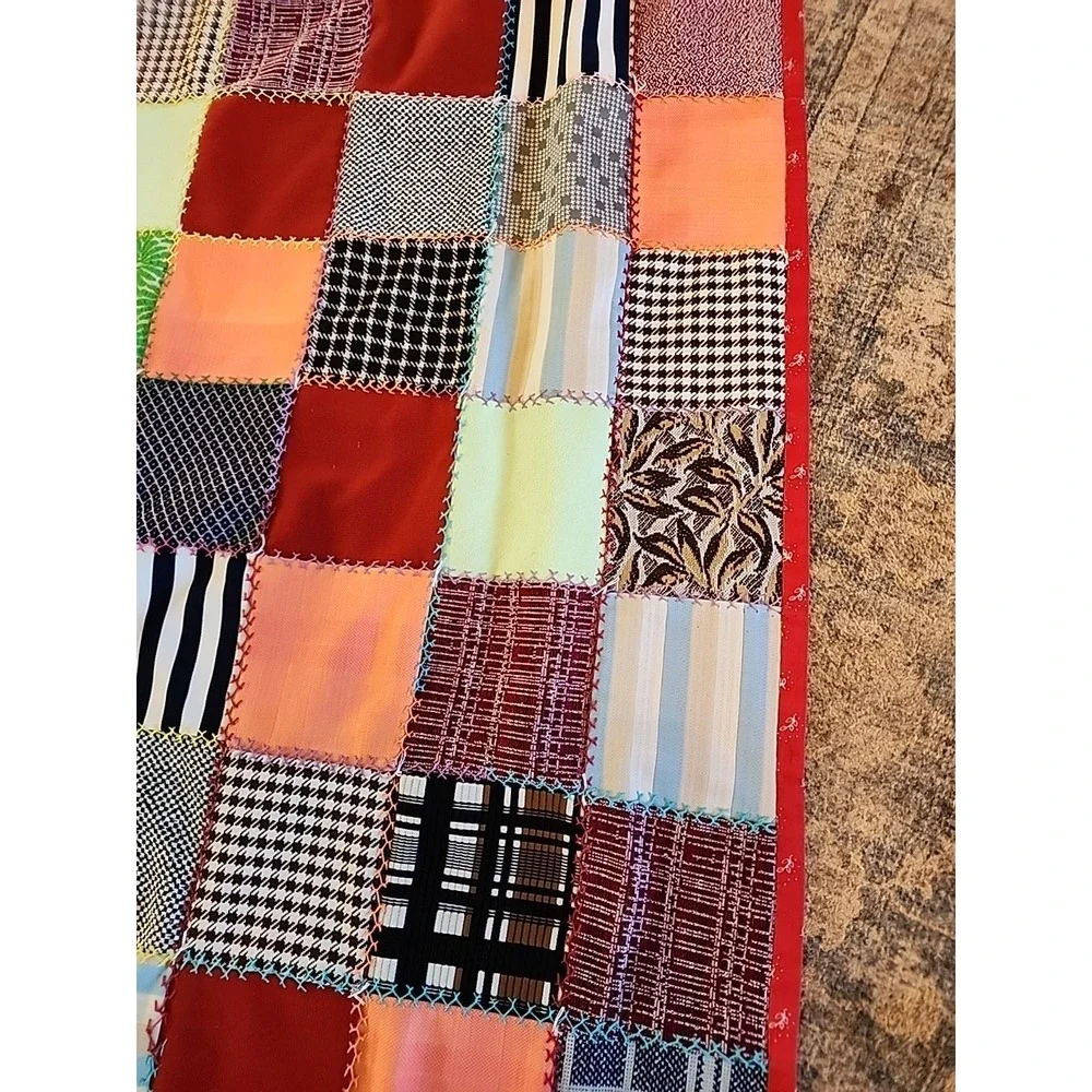 Vtg 60s 70s Patchwork squares Quilt Handmade Colorful Blanket 90